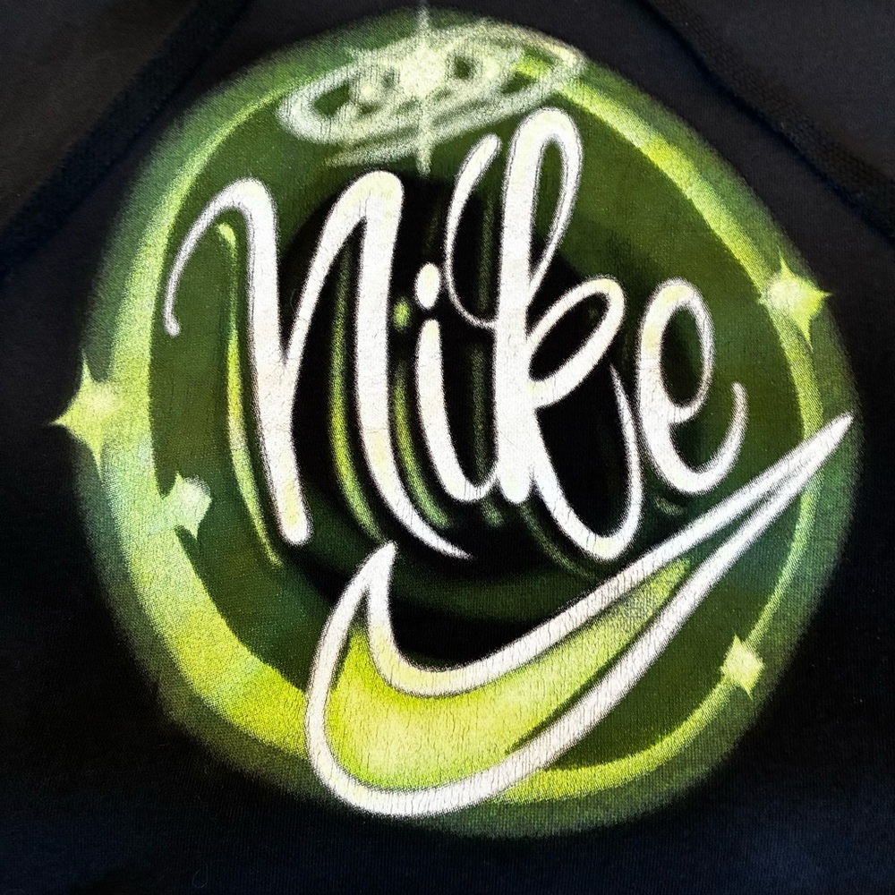 Nike Air Brush Fleece Pullover Hoodie Black/Green Size S Rare - Picture 2 of 5
